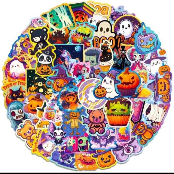 Orange Halloween party vinyl sticker 50 piece multicolored bear cat pumpkin set - Picture 8 of 8